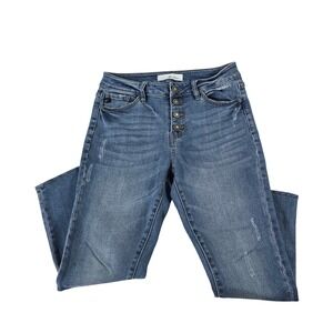 KanCan Women‎ Medium Wash Distressed Button Fly Skinny Jeans AK1444LT-2 Size 27